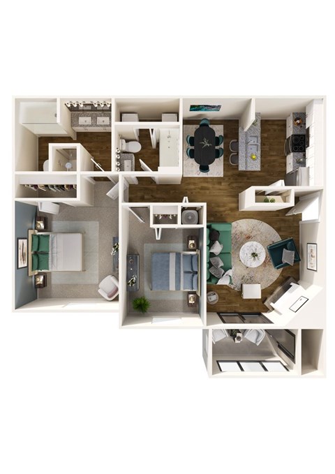 Floor plan for 2 beds, 2 baths, 1237 sqft